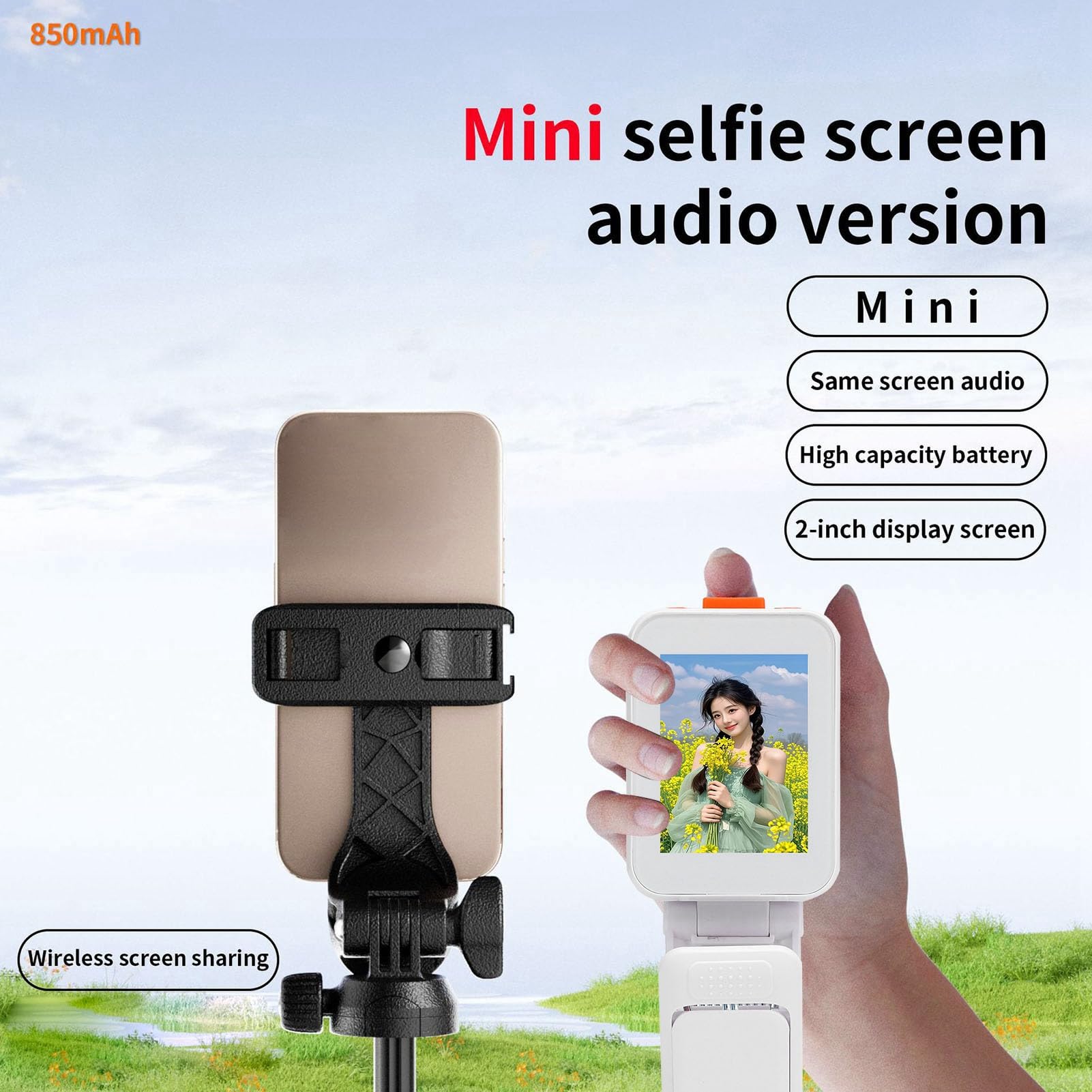 KUIDAMOS Schermo Selfie con Display Trasparente da 2" per Fotocamera Posteriore del Telefono, Schermo di Condivisione in Tempo Reale per Video Fotografici Vlog per Appassionati di Fotografia