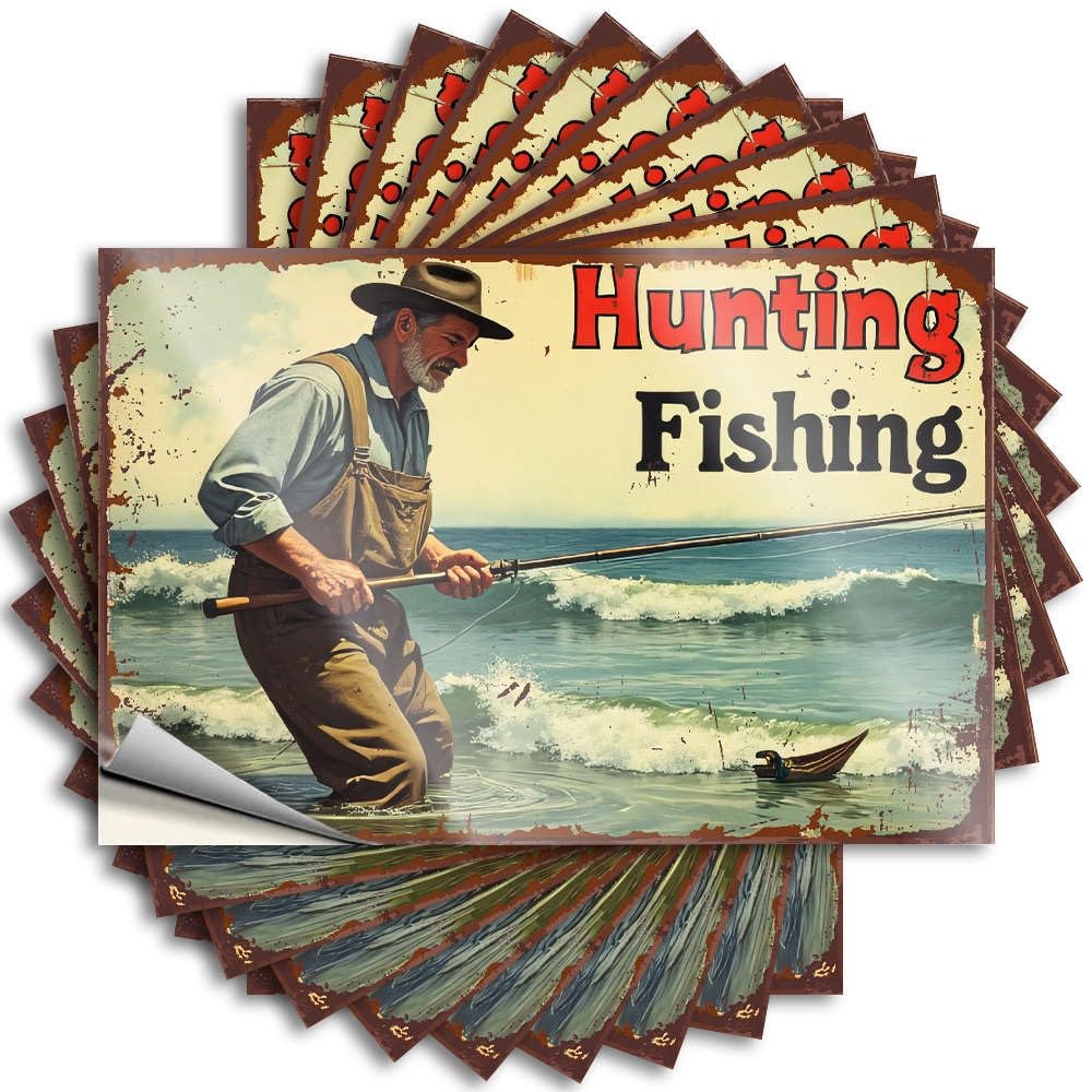 Stickers Mini Winter Hard Vintage Hunting Fishing Poster - No Residue Decals for Teacher(12X18CM)
