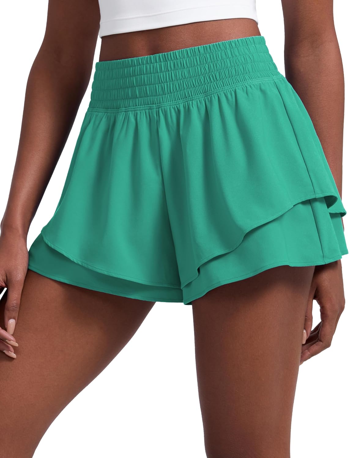CRZ YOGA Drapey Double Ruffles Athletic Shorts for Women 2.5" - High Waisted Flowy Tennis Workout Running Tiered Skorts