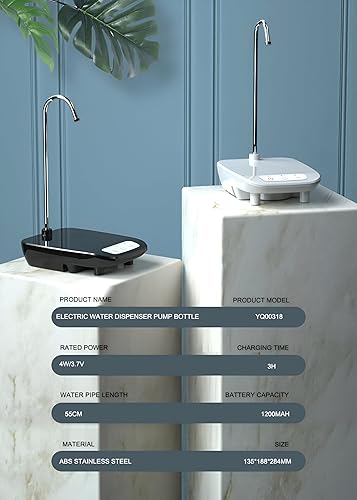 Miniatura 4 de Bomba eléctrica para botella de agua con bandeja, dispensador automático recargable de agua potable con grifo, se adapta a botellas de 5 galones,