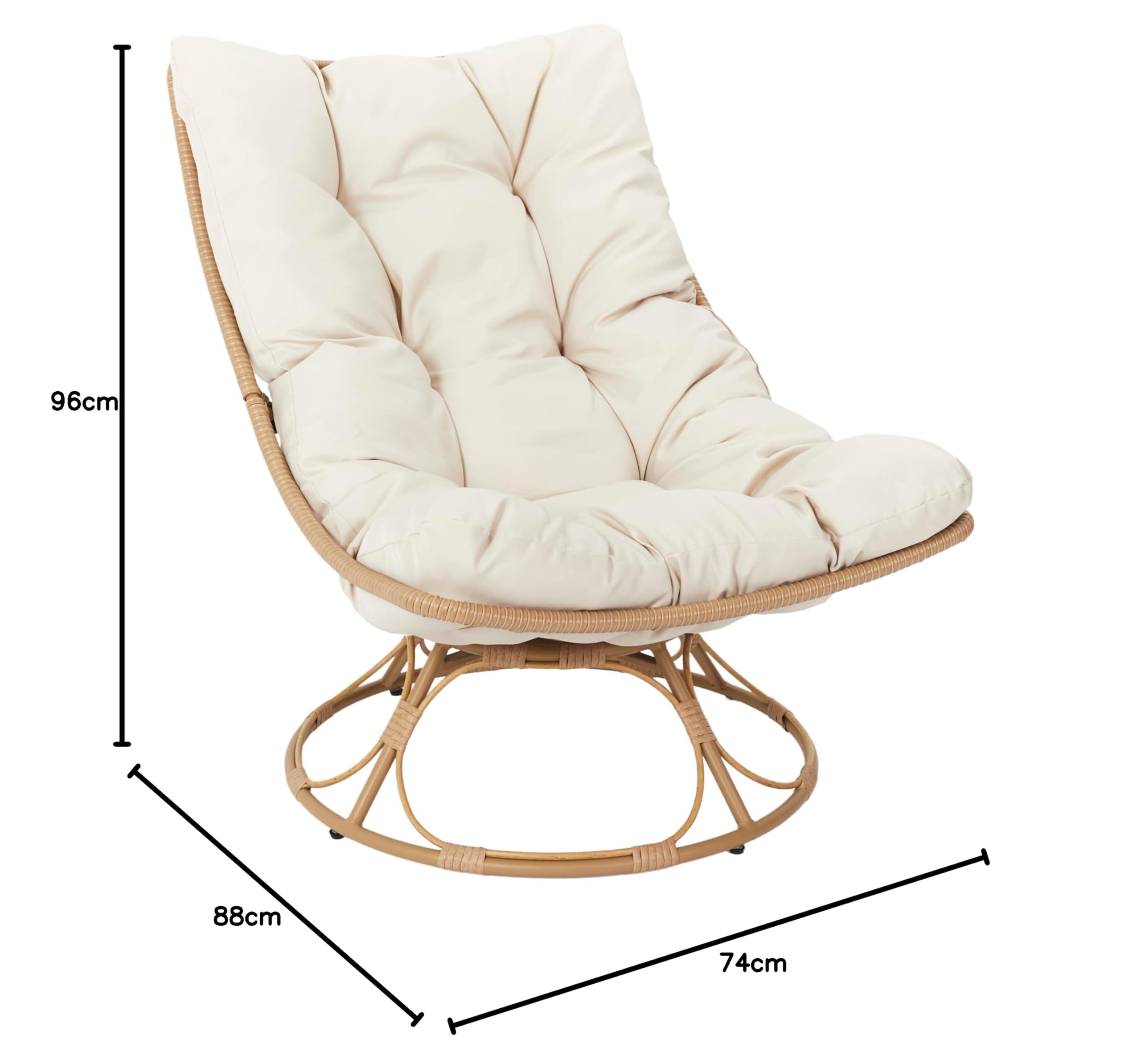 HOME DECO FACTORY - HDO0227 Sillón Petra, Mobiliario de Exterior, Asiento 74x88x96 cm, Altura 35 cm, Tratamiento UV, Textil Repelente al Agua, Epoxy, Beige