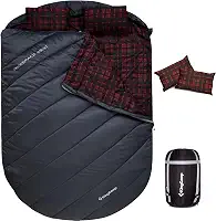KingCamp Saco de dormir duplo com travesseiros para casais e família, saco de dormir de flanela tamanho queen para acampamento, caminhada e atividades ao ar livre