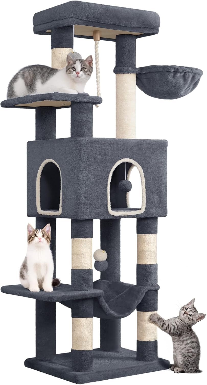 Hzuaneri Cat Tree, 149 cm High, Cat Play Tower, Scratching Post
