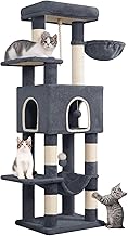 Hzuaneri MS14918SG Cat Scratching Post Height 149 cm, Cat Play Tower with Large Platforms, 5 Scratching Posts, 3 Pompoms, 1 Hammock, 1 Kennel, Multi-Level, Dark Grey