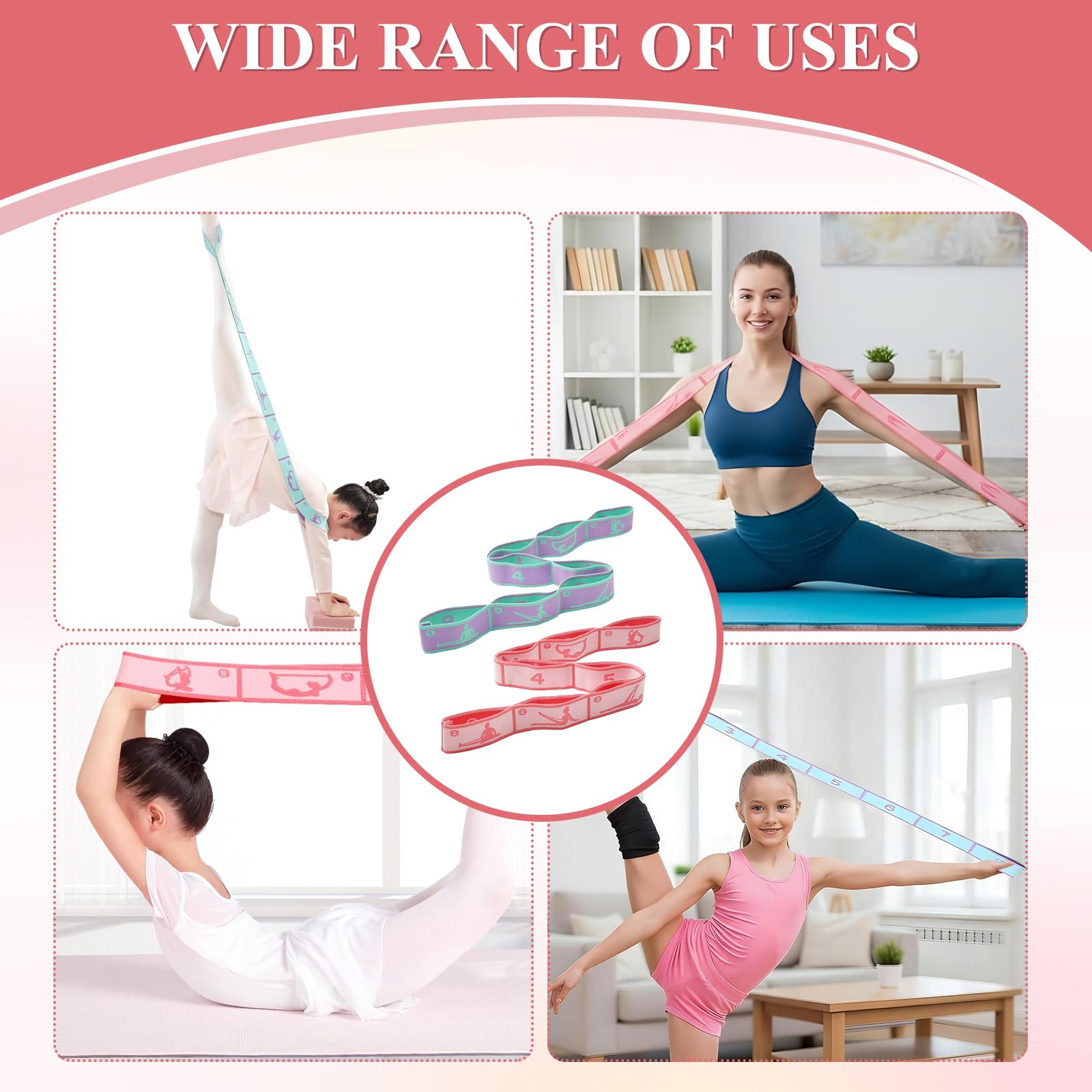 2 Pcs Elastici Fitness,Elastico Fitness,Bande Elastiche Fitness,Elastico Fasce di Resistenza,Fasce Elastiche, Sono Viola Verde + Rosa, con Eccellente Durata, Ripiegabilità e Leggerezza