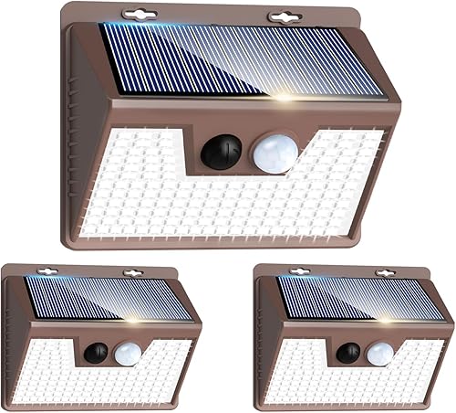 Miniatura 43 de Peasur Luces solares con sensor de movimiento para exteriores, paquete de 2 140 luces LED para valla, impermeable, marco blanco, iluminación de