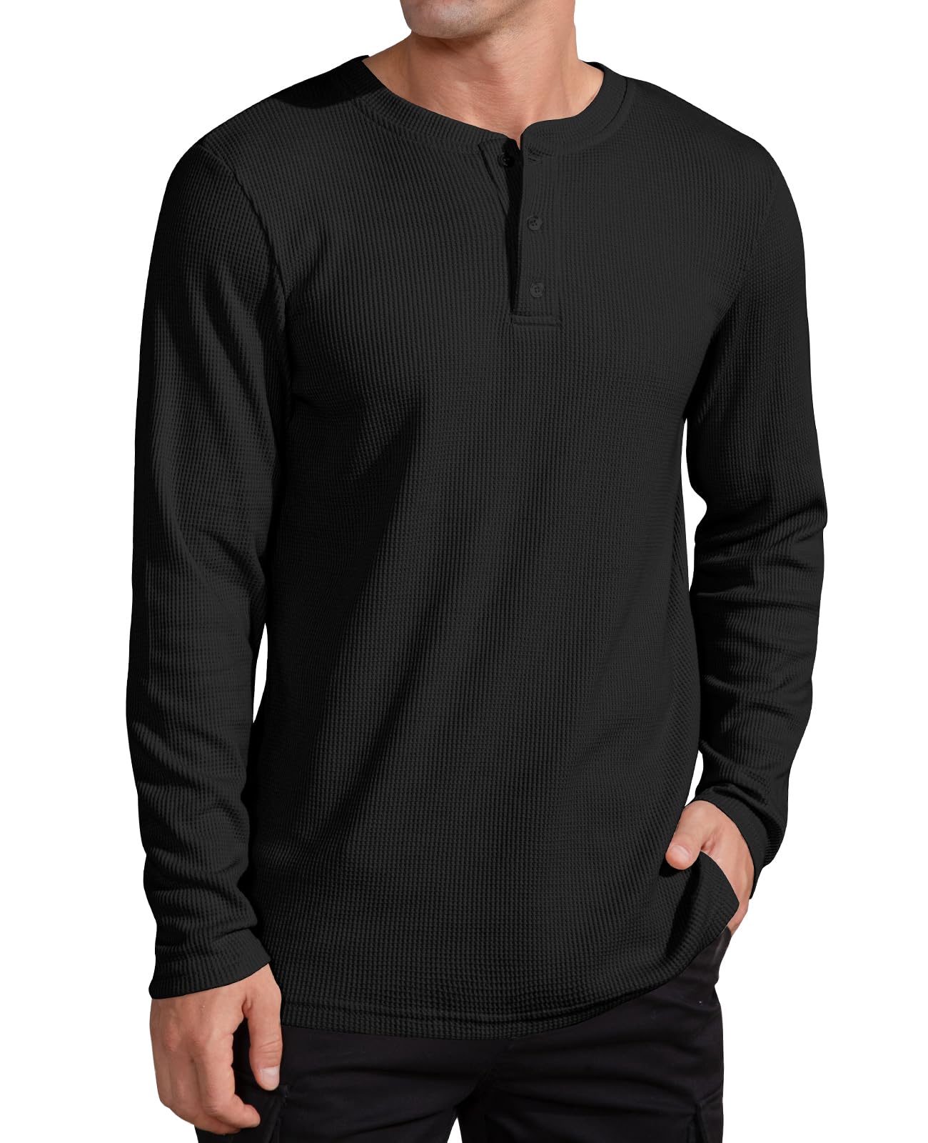 QUALFORT Men's Waffle Long Sleeve Henley Shirt