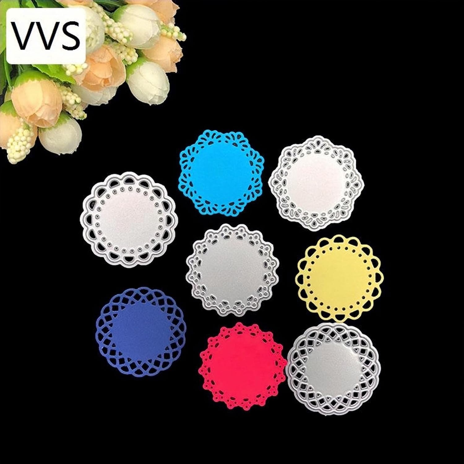 Metal Die Cuts Set Include 4 Different Patterns Round Lace Flower Border Cutting Dies Cut Stencils for Scrapbooking Photo Album Decorative Embossing Paper Dies for Card Making Template (Upgrade)