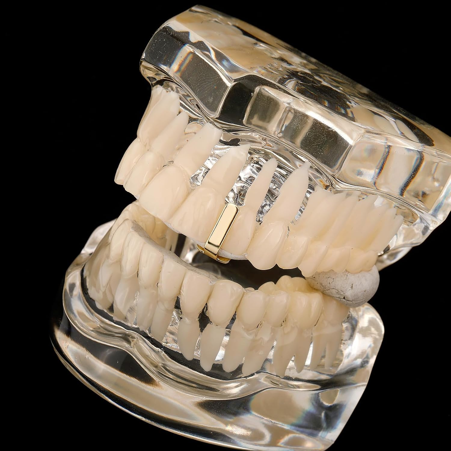 2 Pcs 14K Gold Plated Hip Hop Teeth Grillz Caps Plain Gap Grillz Single Tooth Top and Bottom Grills for Your Teeth Grills for Men Women Rapper Costume