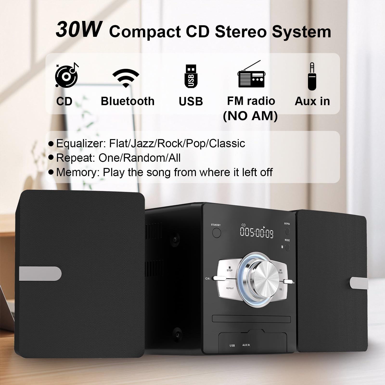 30W HiFi Shelf Stereo System with CD Player FM Radio - Dettaglio