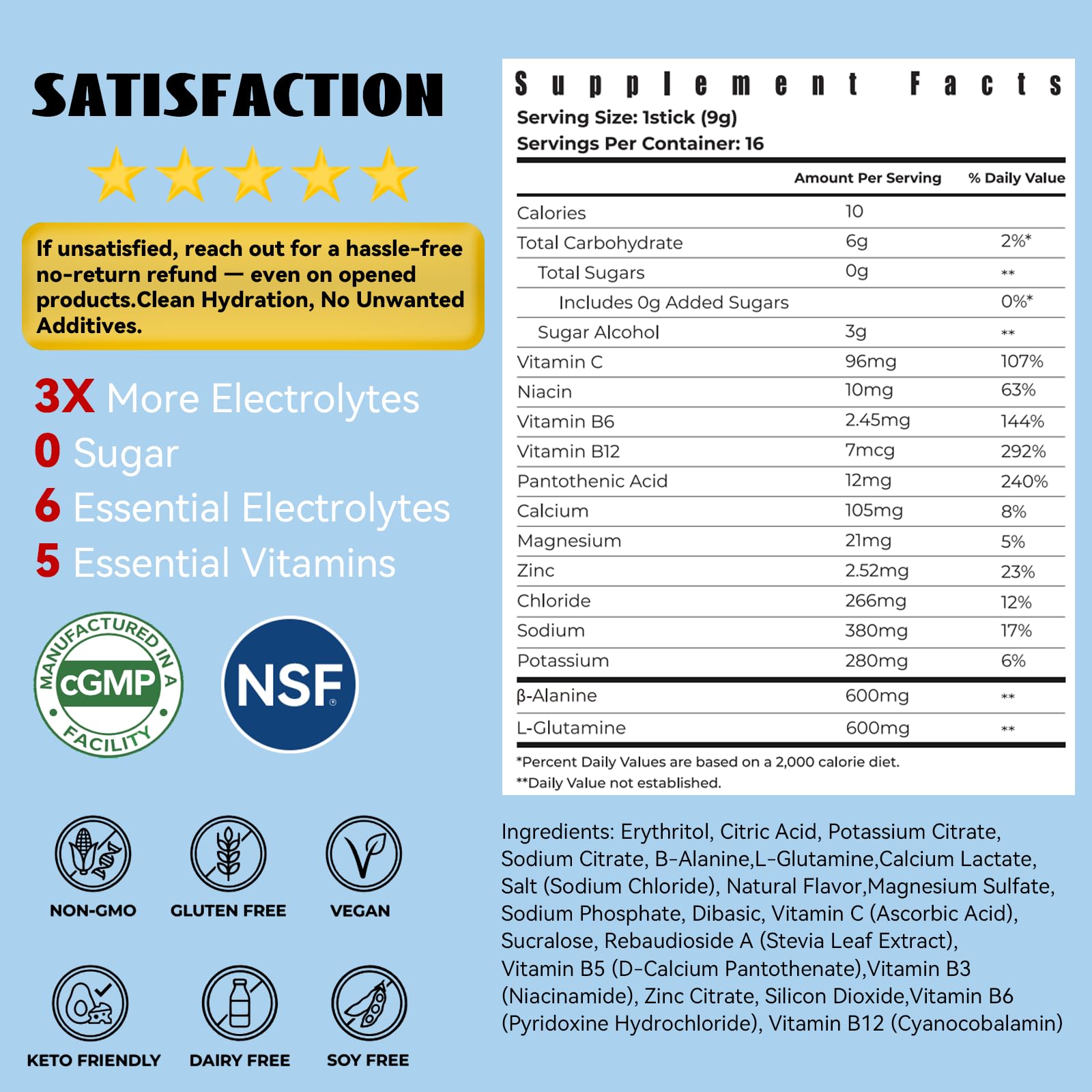 Electrolytes Powder Packets, Sugar Free Hydration Packets, Liquid Daily IV Electrolyte Drink Mix, Instantly Hydrating & Party Recovery with 6 Electrolytes & 5 Vitamins, 16 Servings — Amazon image 3