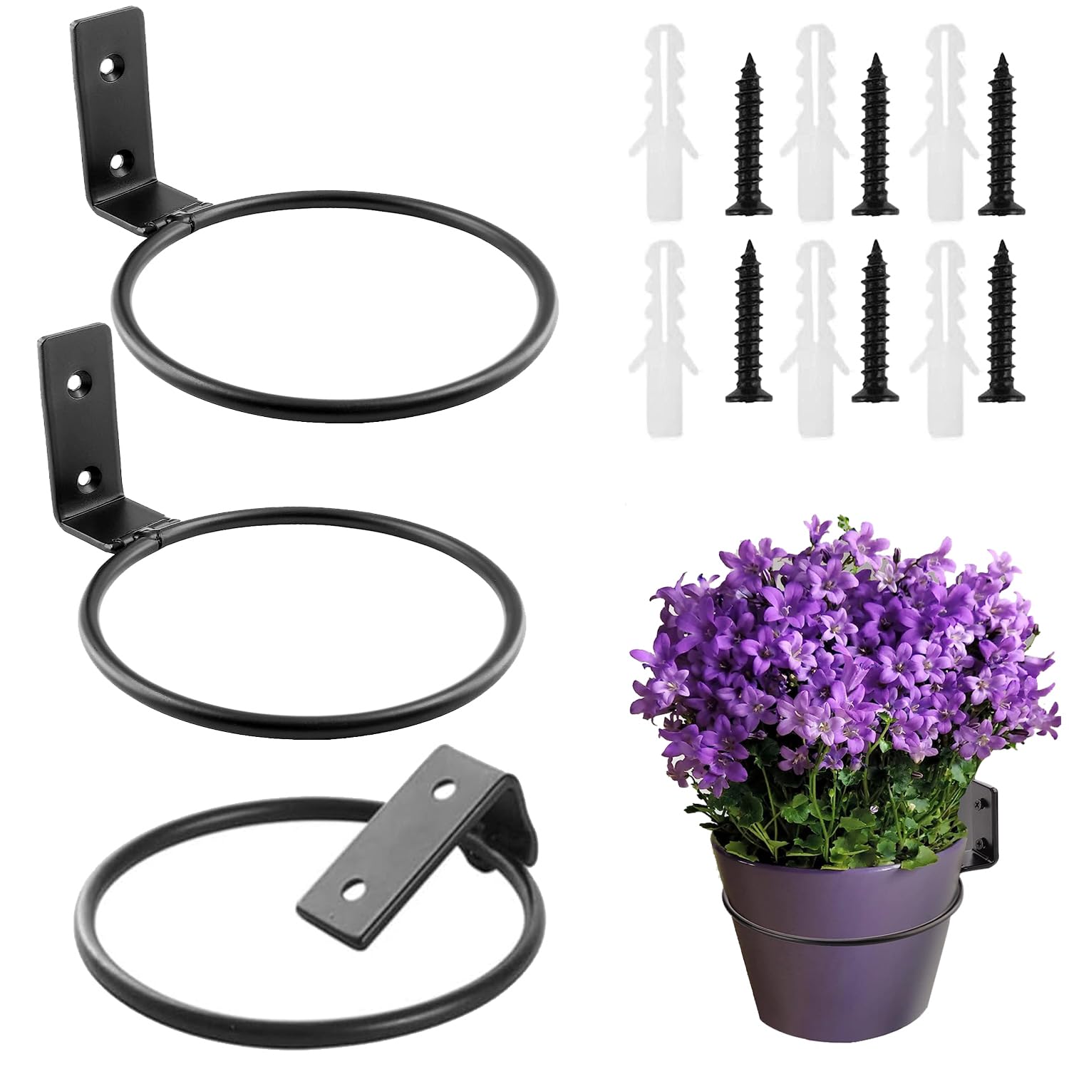 MUNGHOK Blumentopf-Wandhalter - 8 Stück Faltbare Ringe Aus Metall (15 Cm, Schwarz)