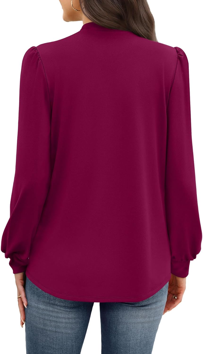 WIHOLL Long Sleeve Shirts for Women Mock Neck Tops Pleated Front Blouses Dressy Casual Spring Fall Clothes 2026 Fashion - Image 5