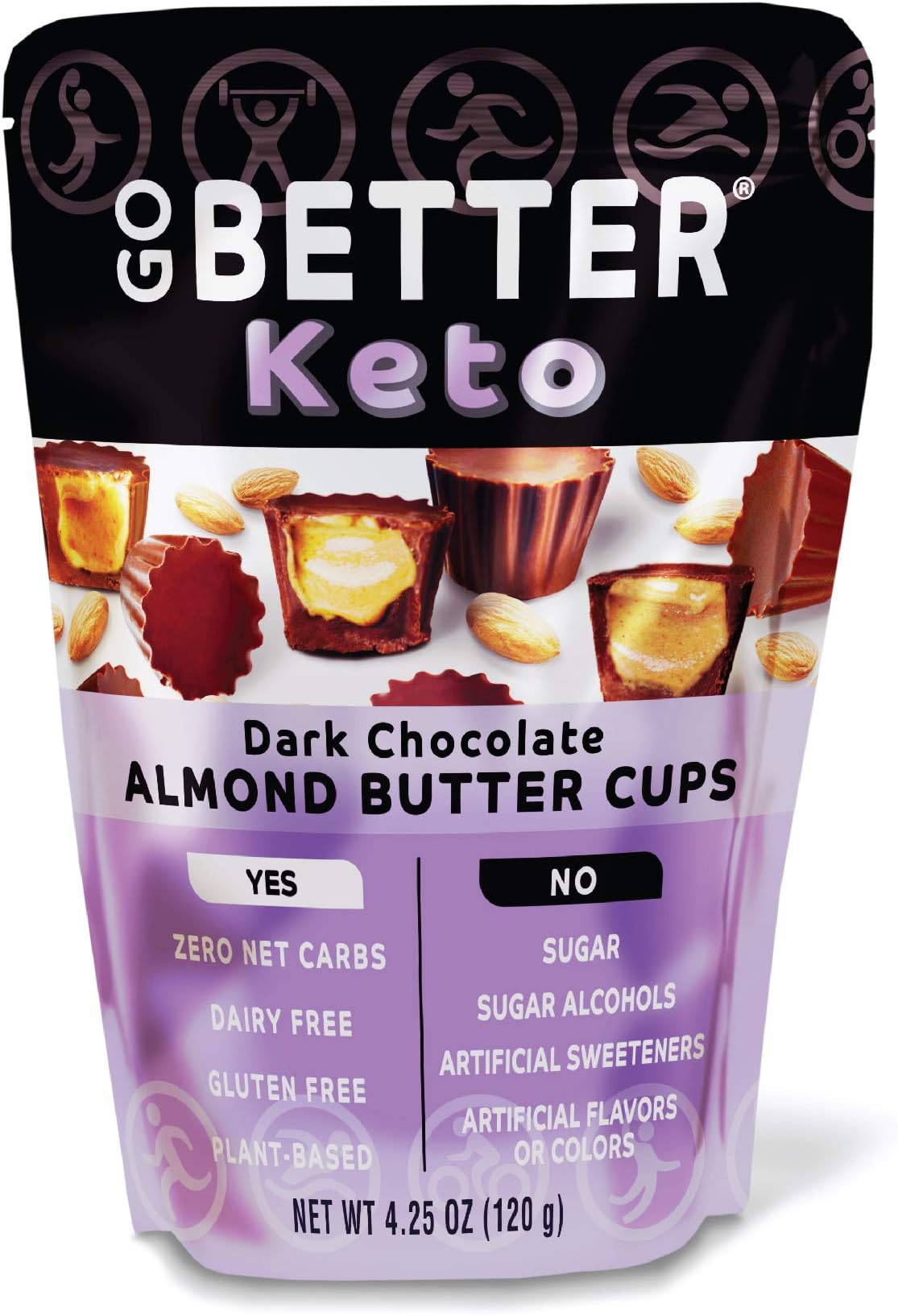 GO BETTER Keto Cups | No Carbs, Gluten Free, Vegetarian, No Sugar, No Artificial Sweeteners, Non GMO, Soy Free, Fat Bombs | 4.25 oz Bag (Almond Butter, 1 Bag)