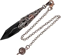 Vista 11 de Rockcloud Péndulo de cristal de roca natural, péndulo de cristal de chakra, péndulo para adivinación, kit de meditación de equilibrio Wicca de cobre