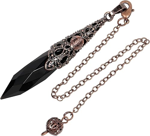 Rockcloud Péndulo de piedra de obsidiana negra natural, péndulo de chakras para adivinación, kit de meditación de equilibrio de Wicca de cobre
