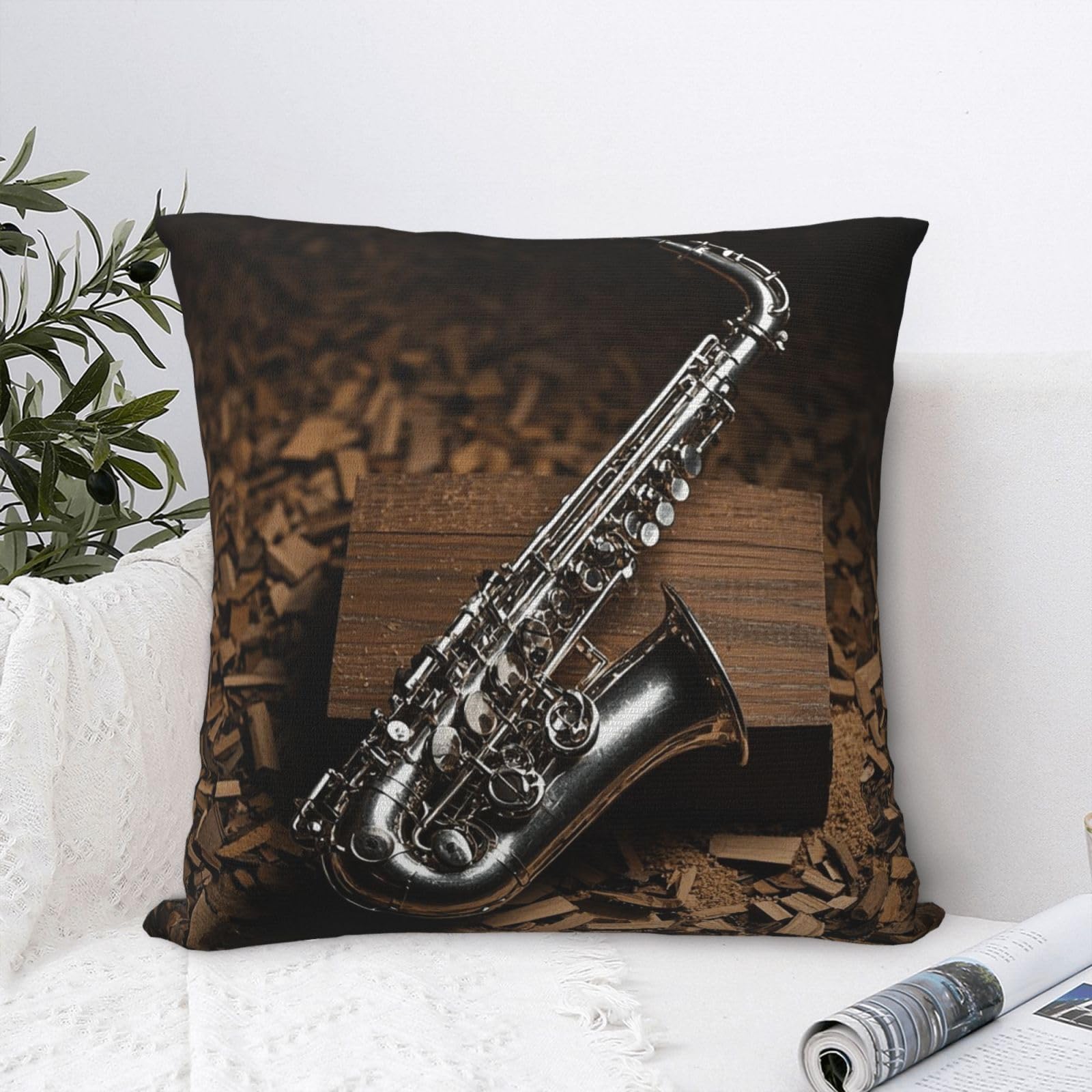 FodPand Luxury Velvet Throw Pillow Covers 24"x24" Super Soft Decorative Pillow Cases - Saxophone Pillowcases Modern Lumbar Cushion Cases for Couch Sofa Bed Pillow Shams