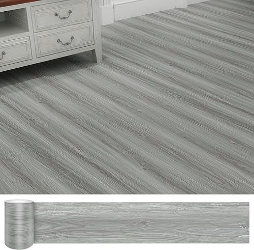 Azulejo de suelo de madera gris para despegar y pegar, resistente al agua, (no quedan residuos pegajosos), 36 x 6 pulgadas, azulejos de vinilo