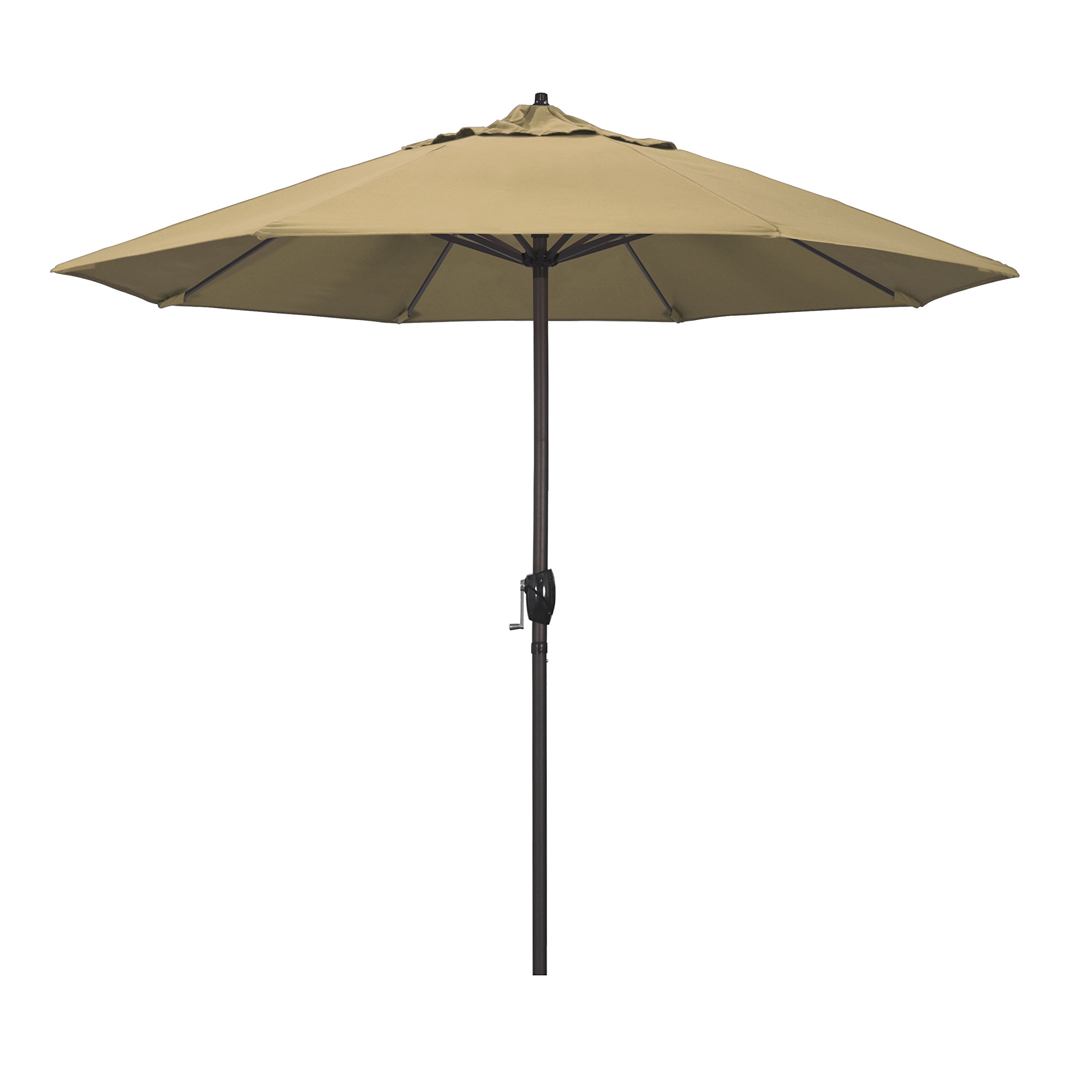 California Umbrella 9' Round Aluminum Outdoor Deck, Pool or Patio Umbrella, Crank Lift, Auto Tilt, Bronze Pole, Champagne Olefin