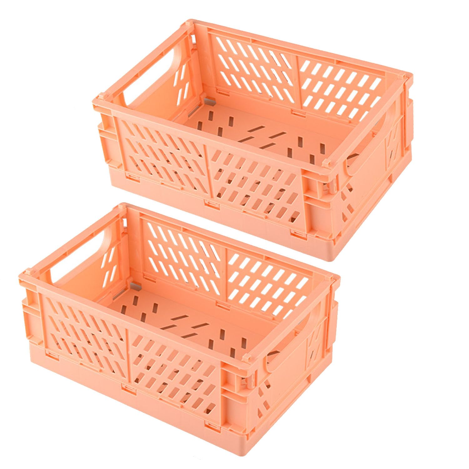 Frepea 2 Stück Aufbewahrungskorb Grau Kleine Klappboxen Faltbar Stabil Aufbewahrungskiste Kunststoff Klappkorb für Küche/Kinderzimmer/Büro（Orange）