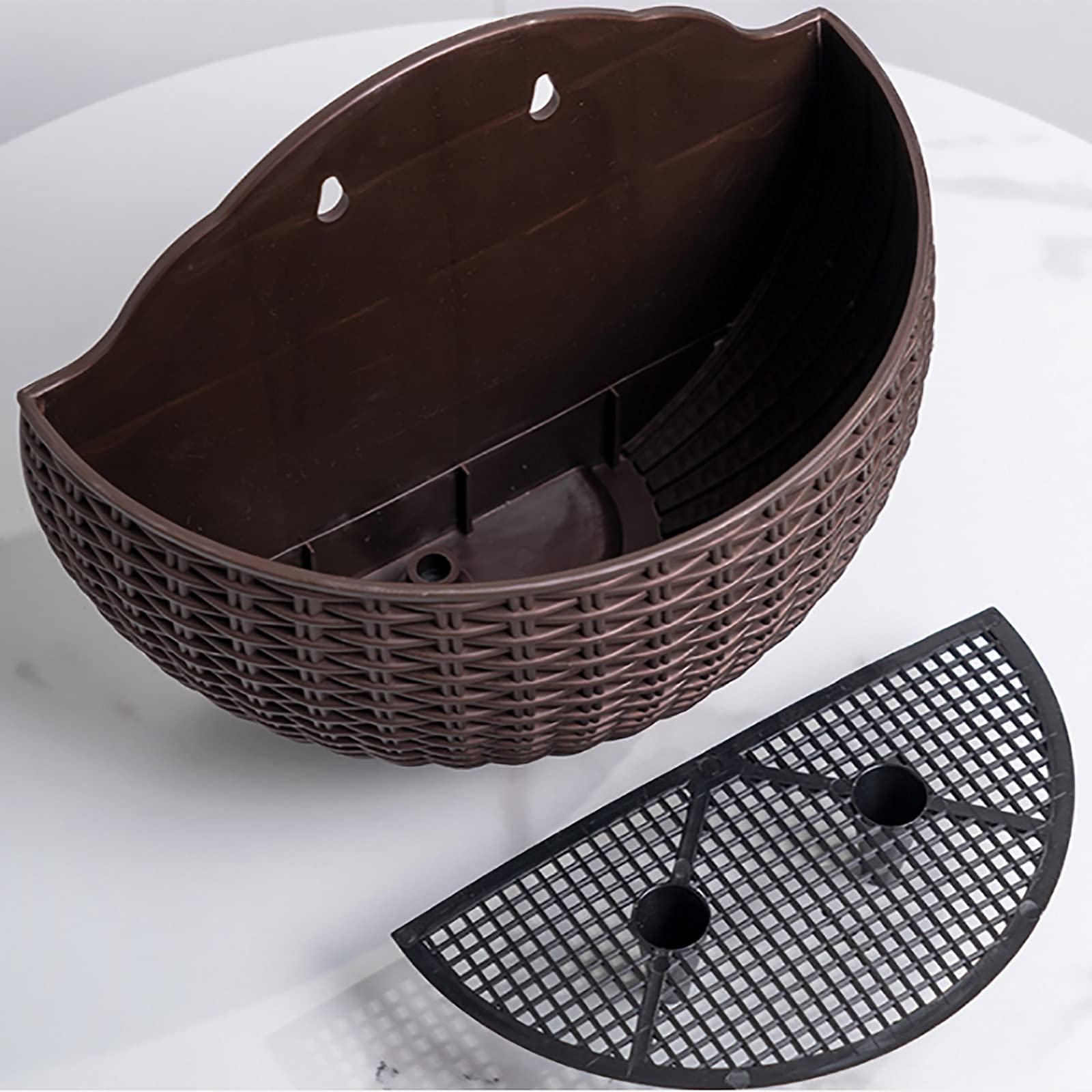 2 Vasi Da Appendere In Finto Rattan Semicircolari – Fioriera Per Parete, Recinzione, Balcone – 26x20,5 Cm Con Riserva D'acqua