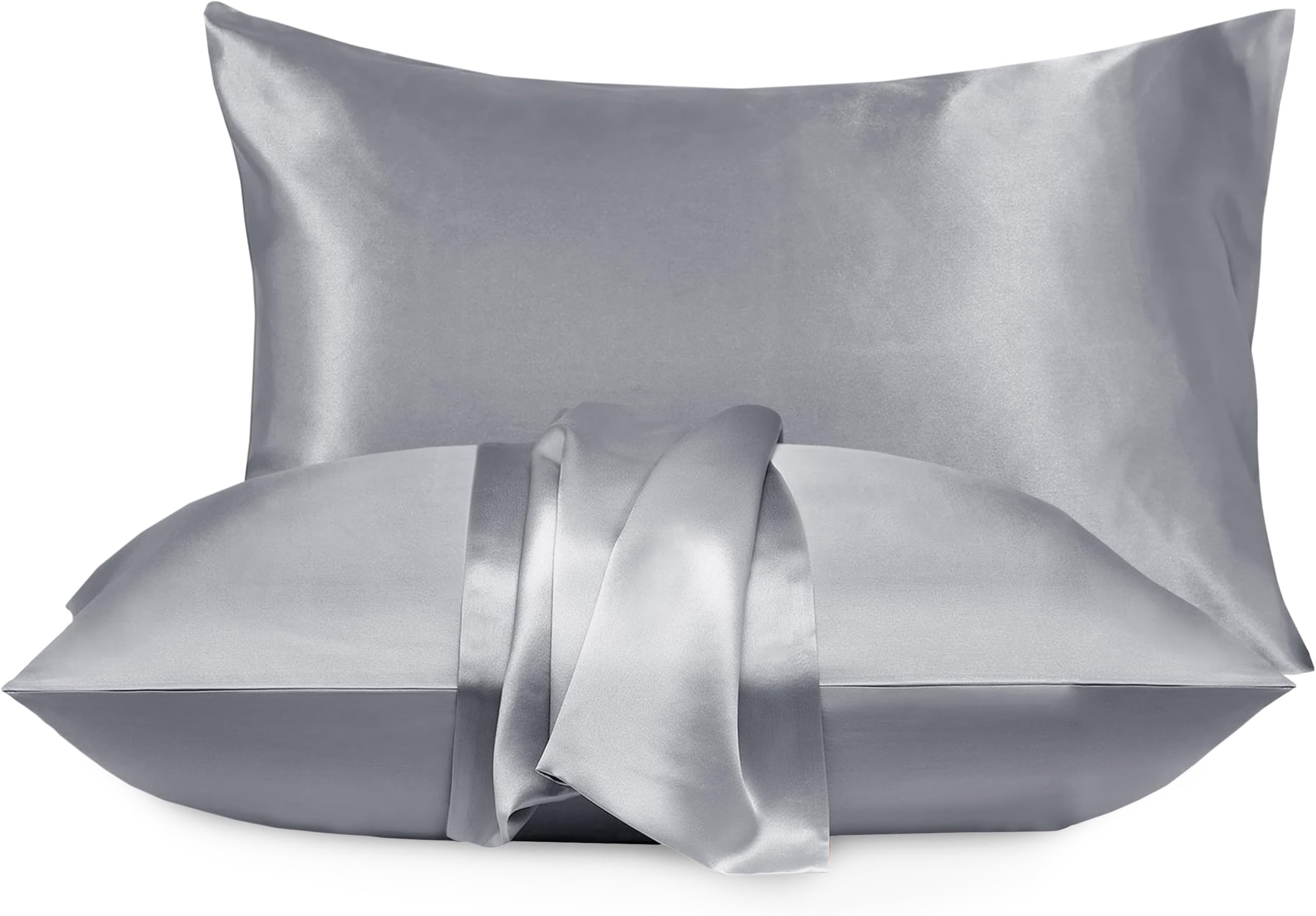 Moonlight BeddingSatin Pillowcase 2 Pack - Grey Silk Pillowcases for Hair and Skin Envelope Closure Satin Pillow Case Standard Satin Silk Pillowcase (50x75cm)