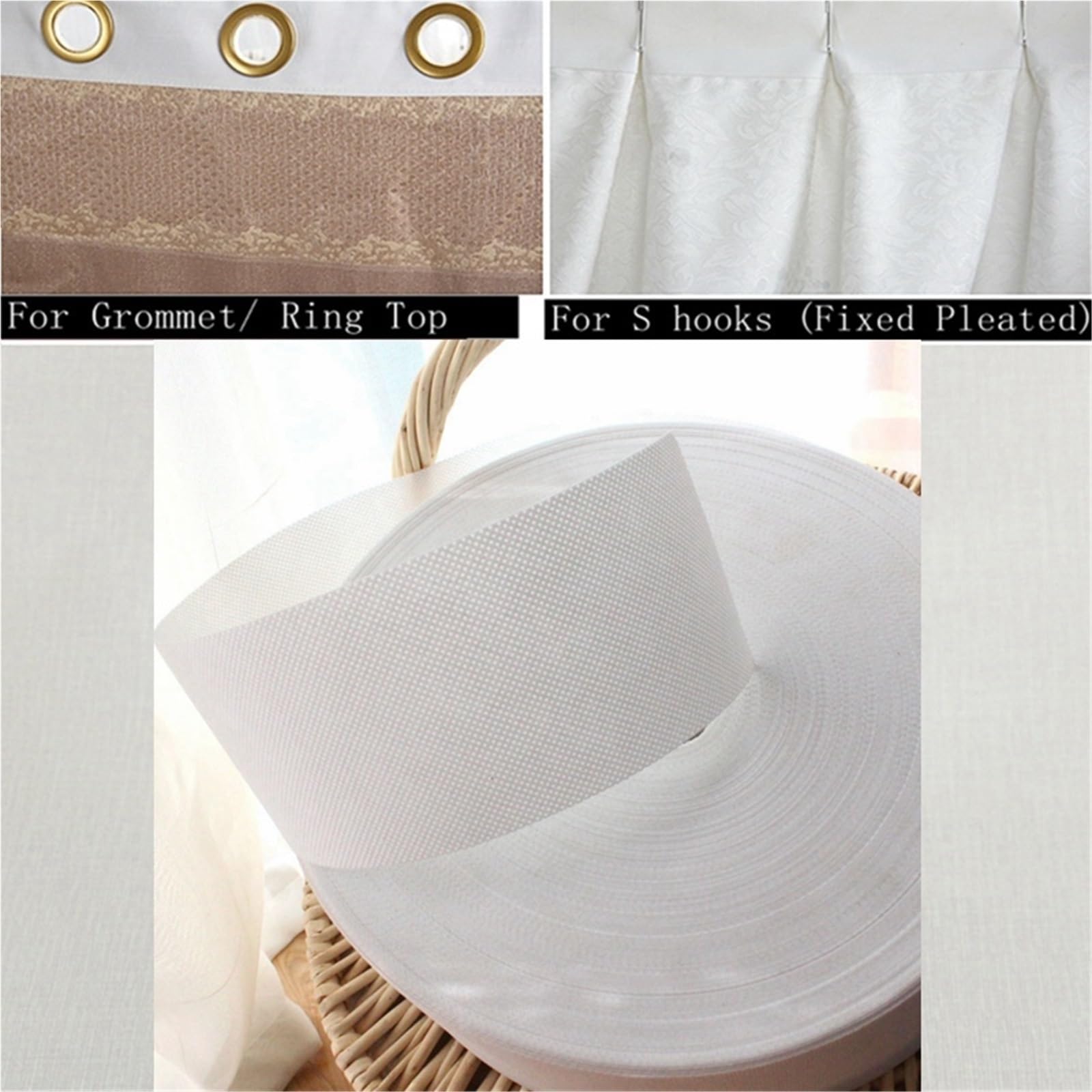 Rufflette pour Rideaux Tirer Le Ruban plissé 10 mètres Accessoires de Rideaux tête oeillet Anneau supérieur Bande Oeillets Crayon pli Crochet Couverture(Grommet Top Tape,20 m)