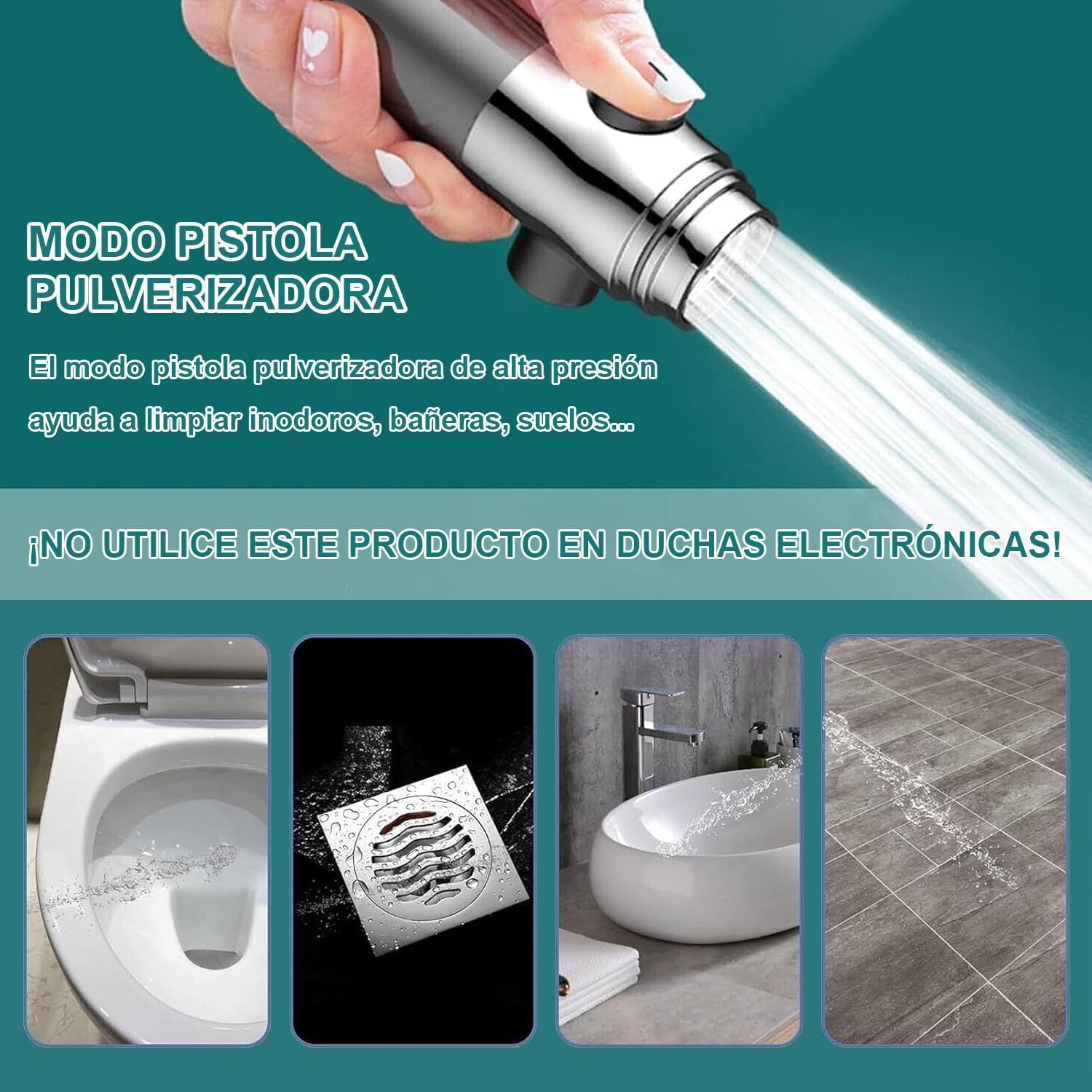 Alcachofa de Ducha con Filtros, Alcachofa Ducha Alta Presión con Manguera 1.5M y Soporte, Cabezal Ducha con Filtro de 4 Modos y Botón de Parada Instantánea, para Eliminar el Cloro, Gris