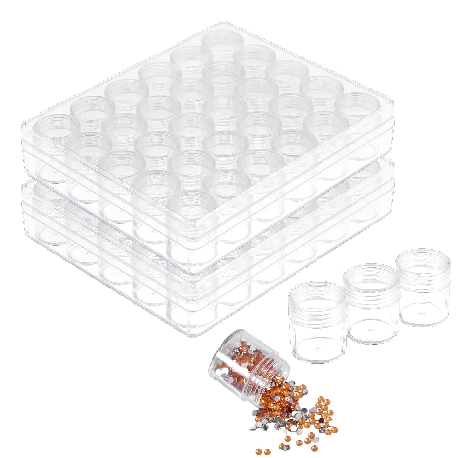 2 Pack Painting Storage Containers Set, Clear Plastic Art Storage Containers with 60 PCS Art Organizer Jar, Painting Storage Accessories Box for Painting, DIY (1.85 x 1 inch), non-secretive