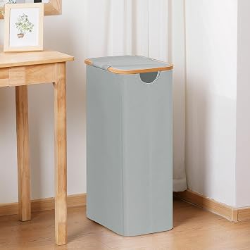 Vincona Slim Laundry Basket with Lid, Narrow Dirty Clothes Hampers for Laundry with Handle, Skinny Laundry Bin for Laundry Room, Dorm, Bedroom and Bathroom, 19.8 Gallon 75L Silver Grey