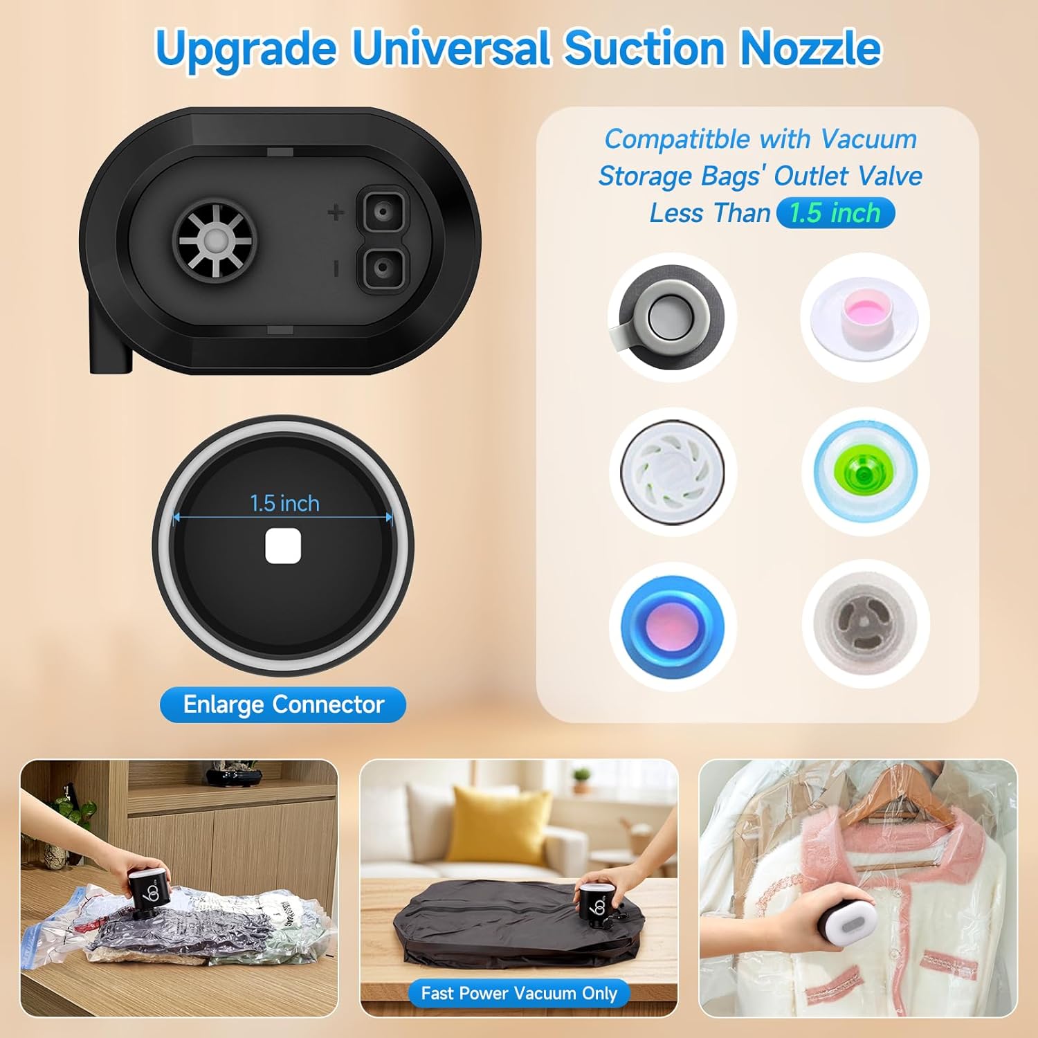 60 Kpa Cordless Electric Pump for Vacuum Storage Bags, Travel 3600mAh Rechargeable Electric Air Pump for Various Seal Bags, Portable Vacuum Pump for Space Saver Bag for Clothing, Luggage (Pump Only) - Image 5