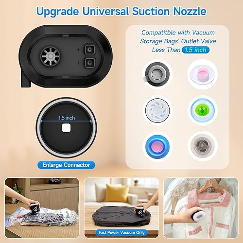 Miniatura 5 de Bomba eléctrica inalámbrica de 60 Kpa para bolsas de almacenamiento al vacío, bomba de aire eléctrica recargable de 3600 mAh para varias bolsas de