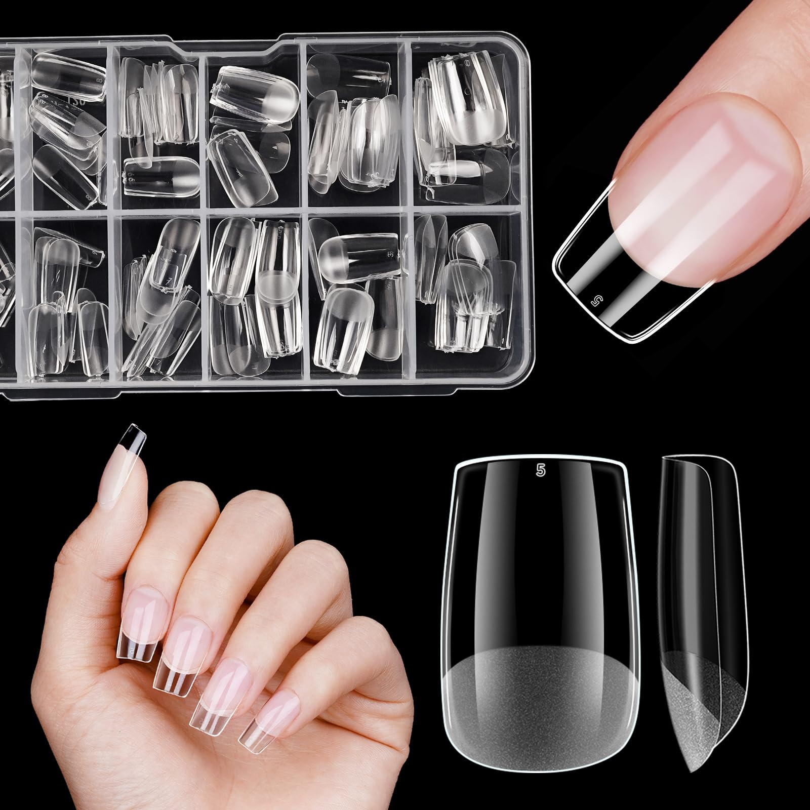 Quadrat Nageltips Kurz, Venares 120 Stück Full Cover Nail Tips für Gelnägel 12 Größen Falsche Nägel zum Aufkleben, Soft Gel Press on Nail Tips Square Kurz