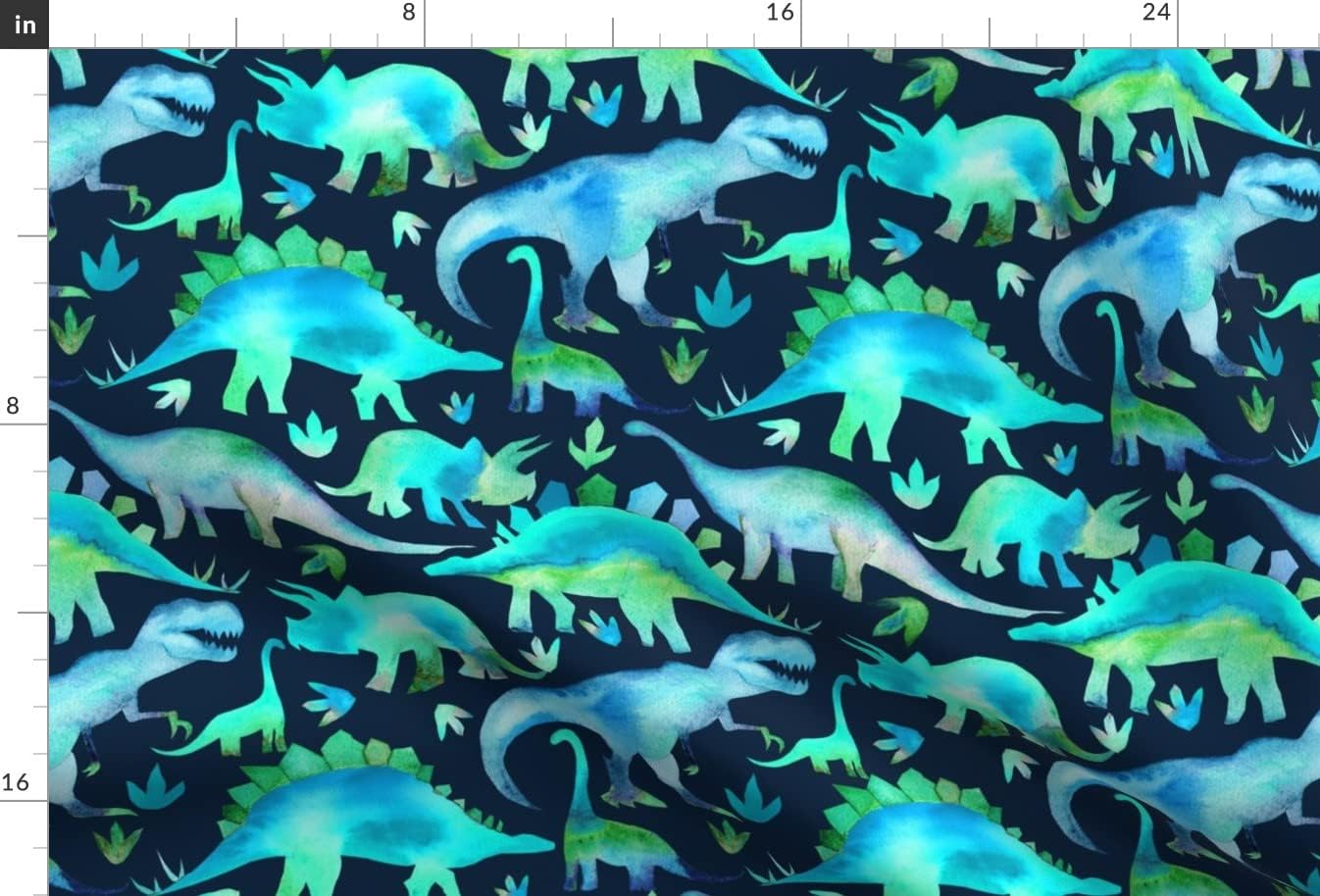 Spoonflower Fabric - Blue Green Dinosaurs Background Watercolour Science Printed on Minky Fabric by The Yard - Sewing Baby Blankets Quilt Backing Plush