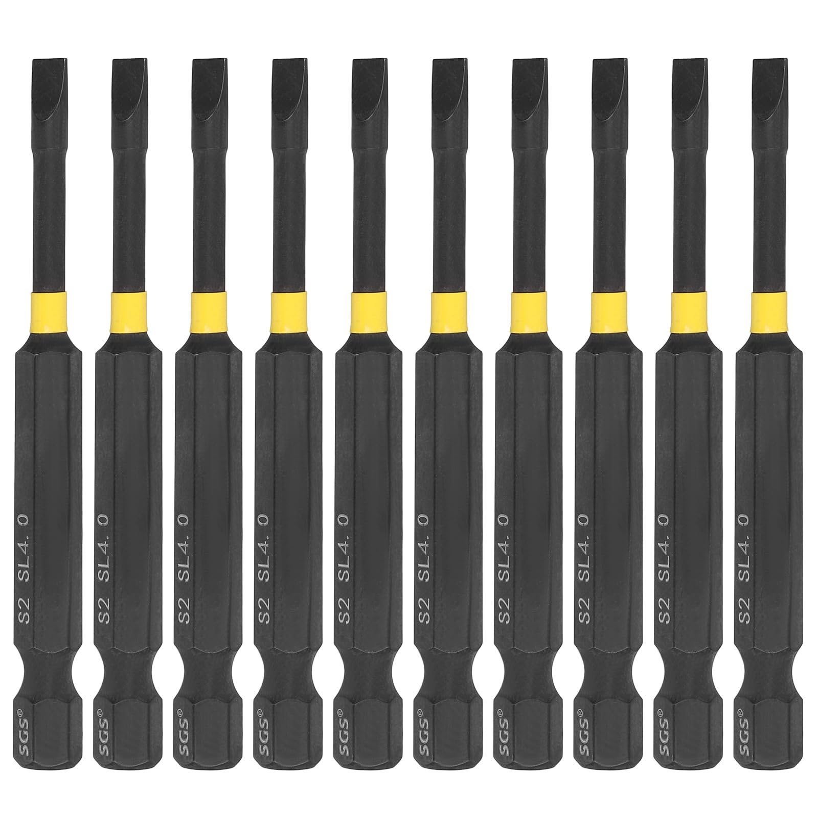 sourcing map 10 Pcs SL4 Slotted Impact Screwdriver Bits 4mm Slotted Tip 1/4" Hex Shank 75mm (3") Long Magnetic Flat Head Screw Driver Drill Bits Phosphated S2 Steel for Electric Power Tool