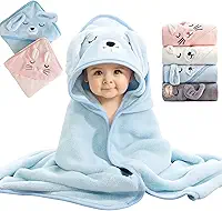 Toalha De Banho Infantil Soft Com Capuz Bichinho Bordado Algodão Toque Extremamente Macio Suave Para Pele do Bebê Recém Nascido, Cobertor Para Recém-Nascidos, Super Absorvente (Azul)
