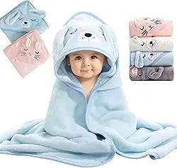 Toalha De Banho Infantil Soft Com Capuz Bichinho Bordado Algodão Toque Extremamente Macio Suave Para Pele do Bebê Recém Nascido, Cobertor Para Recém-Nascidos, Super Absorvente (Azul)