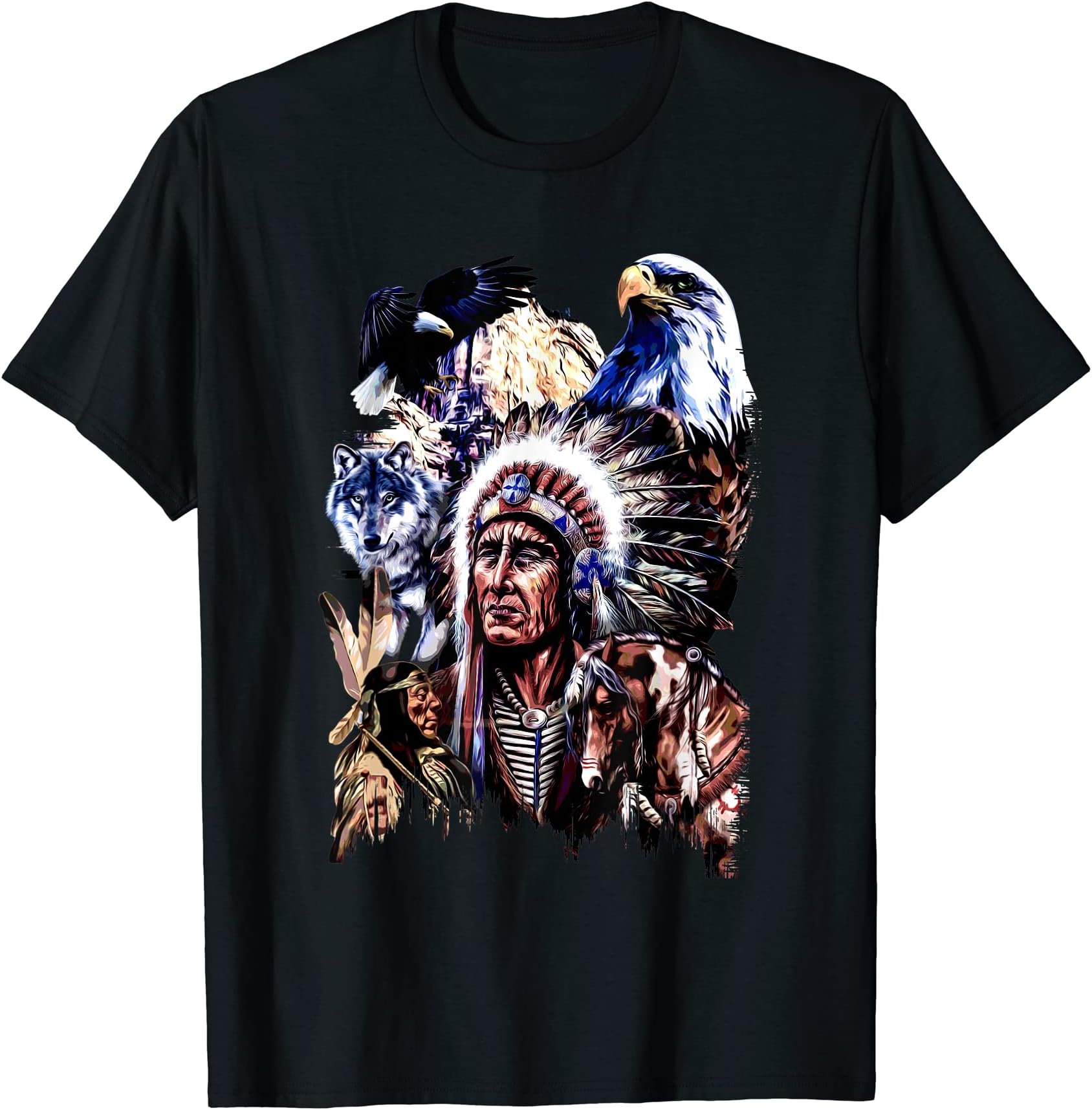 American Indigenous Art Native Indian Chief Headdress T-Shirt