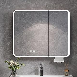 Comprar Espejo de baño LED de Aluminio, botiquín con Almacenamiento antivaho, Espejo de tocador de baño con Luces, botiquín Inteligente Moderno con Interruptor táctil, Orificio de extracción de pape