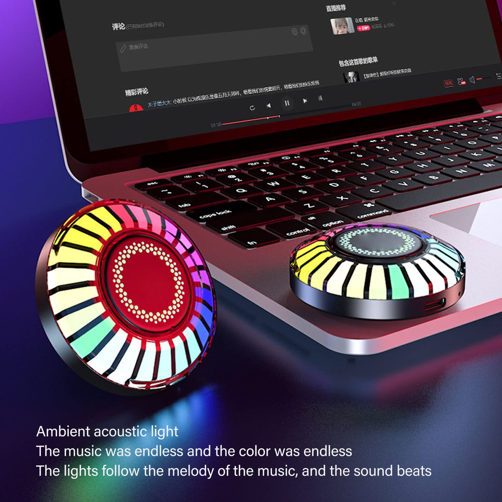 2 szt. Oświetlenie Wnętrza Samochodu LED, 32 Bity RGB Kolorowa Lampa Nastrojowa z Rytmem Muzyki, Magnetyczny Przetwornik Dźwięku DJ Arom Światło Otoczenia z kontrolą Aplikacji,