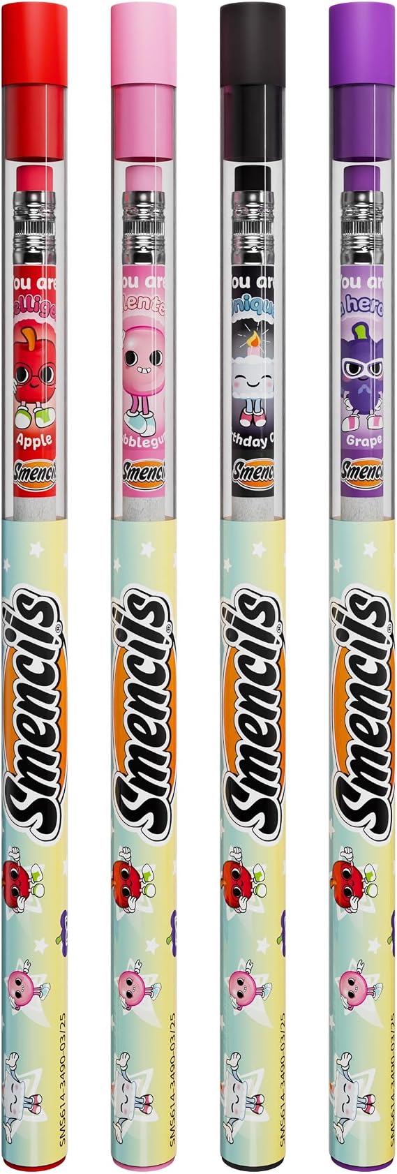 Smencils Sugar Star Scented Pencils HB #2 Graphite Pencils Made from Recycled Newspapers, 4 Pack, Long-Lasting Gourmet Scents, Fun School Supplies & Gifts for Kids, Teachers, Classroom Rewards