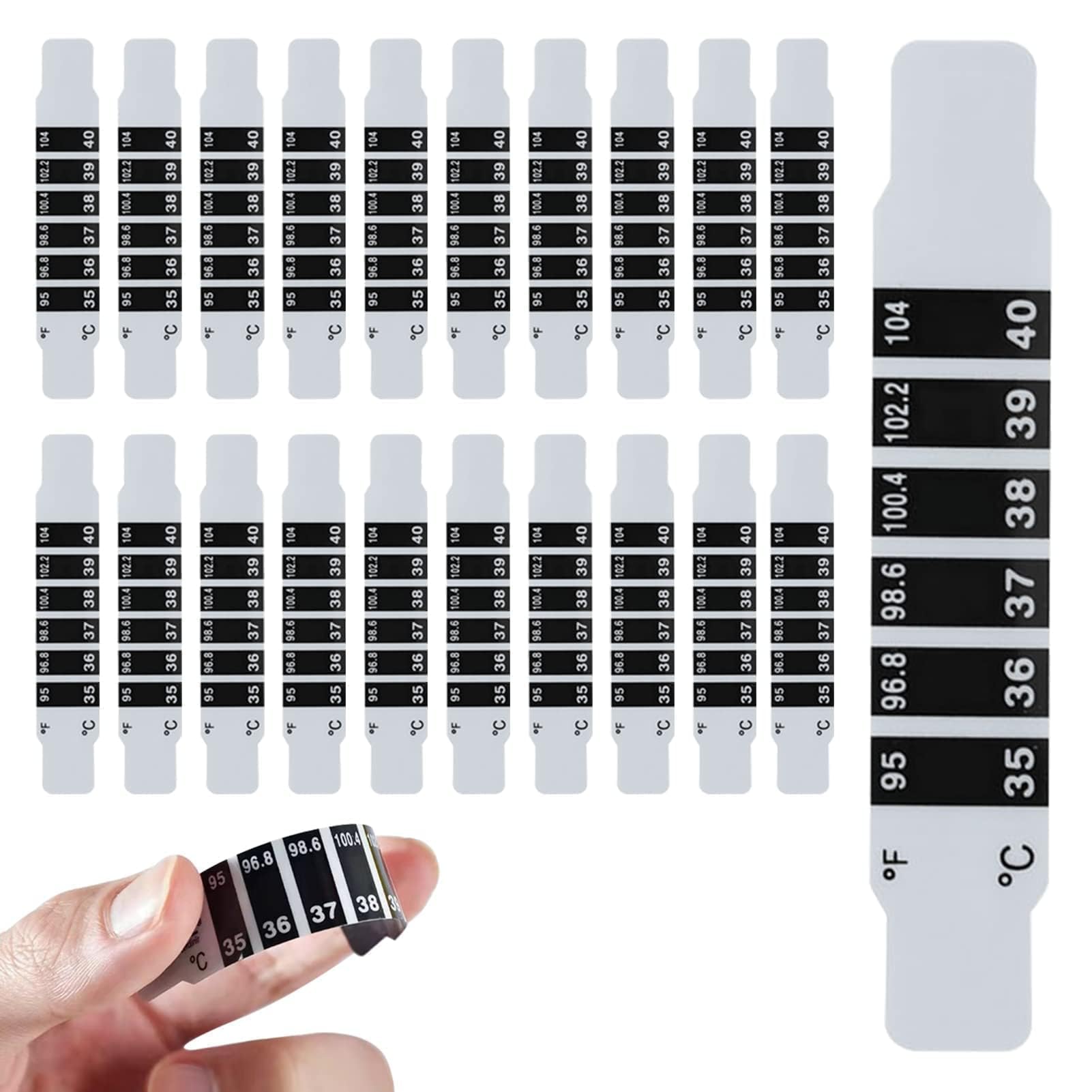 Lot De 20 Bandes De Température, Portatif Thermomètre Frontal Réutilisable, Patch Pour Fièvre Avec 20 Manuels, Termometre Médical Thermomètres De Voyage Pour Bébé, Usage Domestique Et Voyage