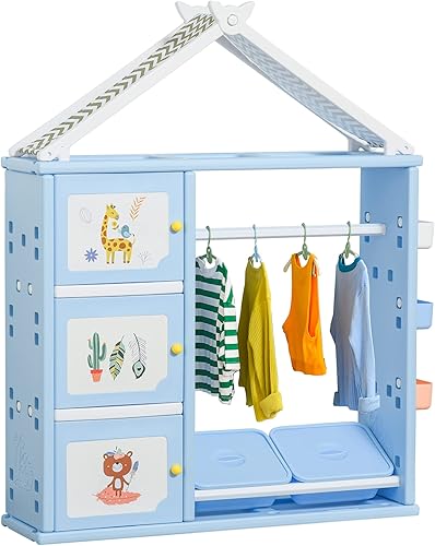 Qaba Almacenamiento de disfraces para niños, armario multifuncional para niños, estante colgante construido para almacenamiento en el dormitorio de