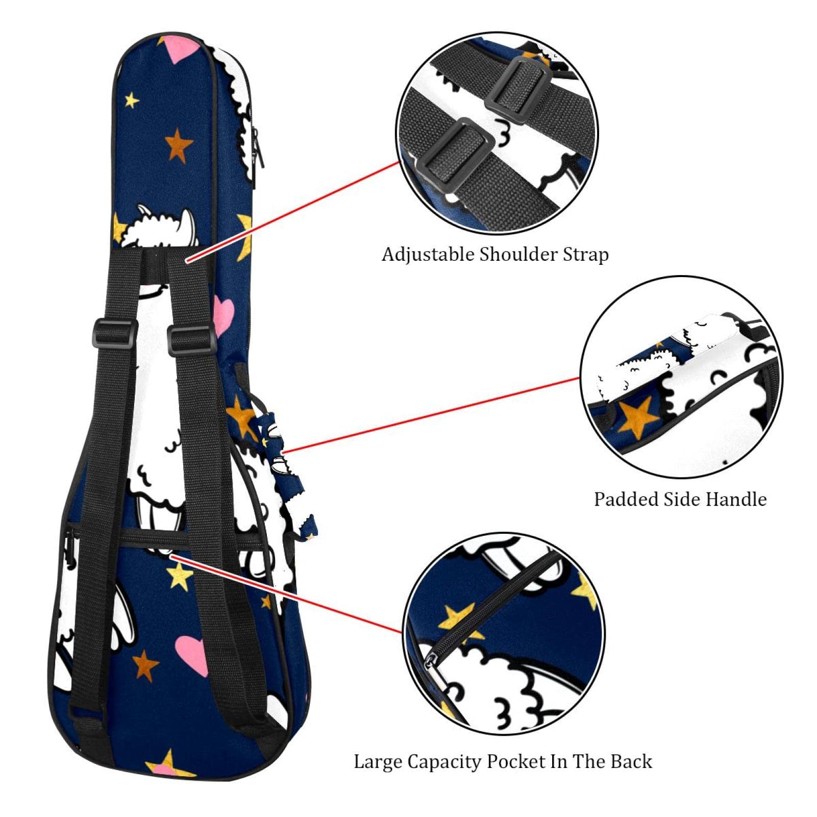 Housse pour ukulélé soprano en alpaga avec cœur et étoile - Sac rembourré pour ukulélé ténor - Pour adultes