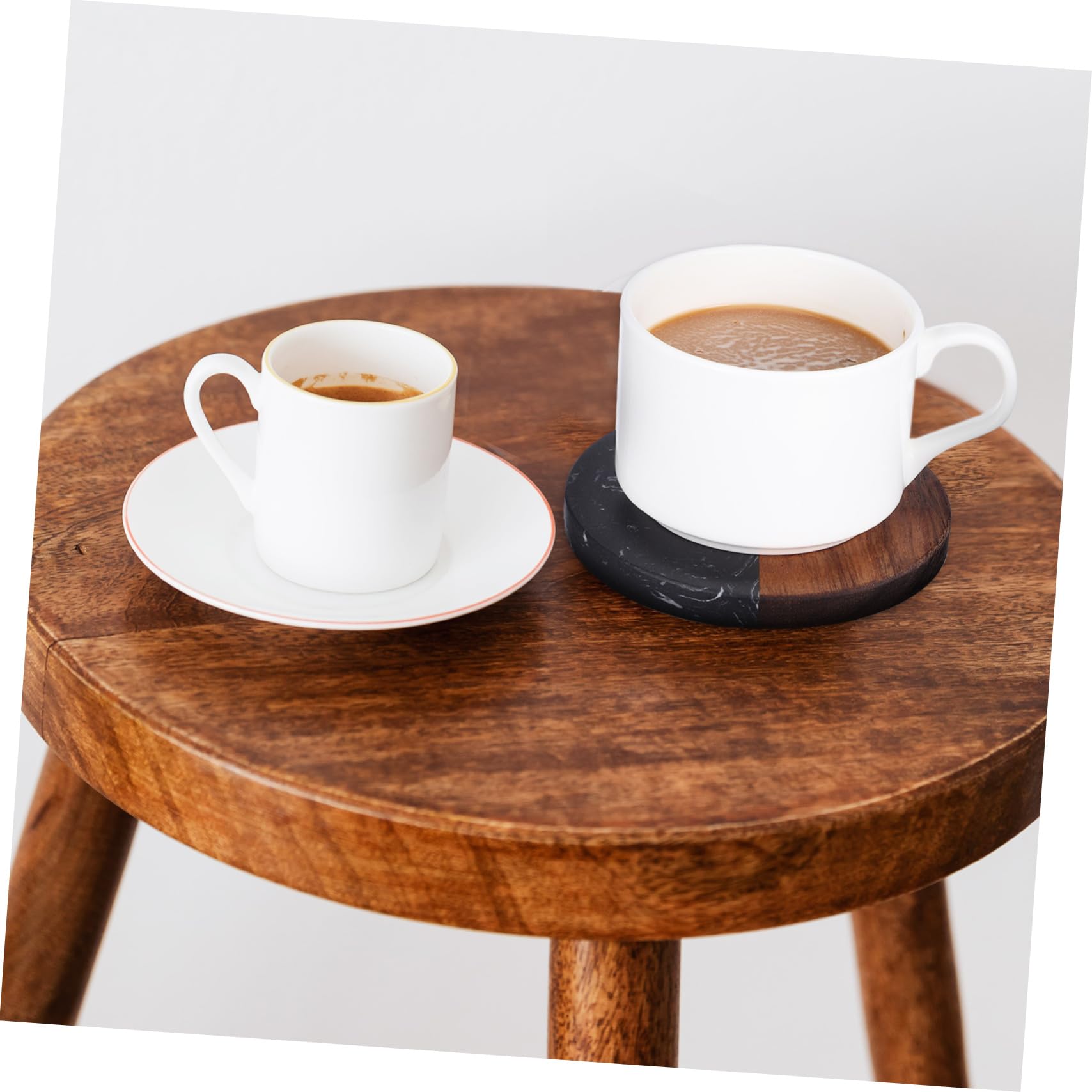 -Verres Ronds Rustiques 4 Pièces en Bois et Marbre, Antidérapants