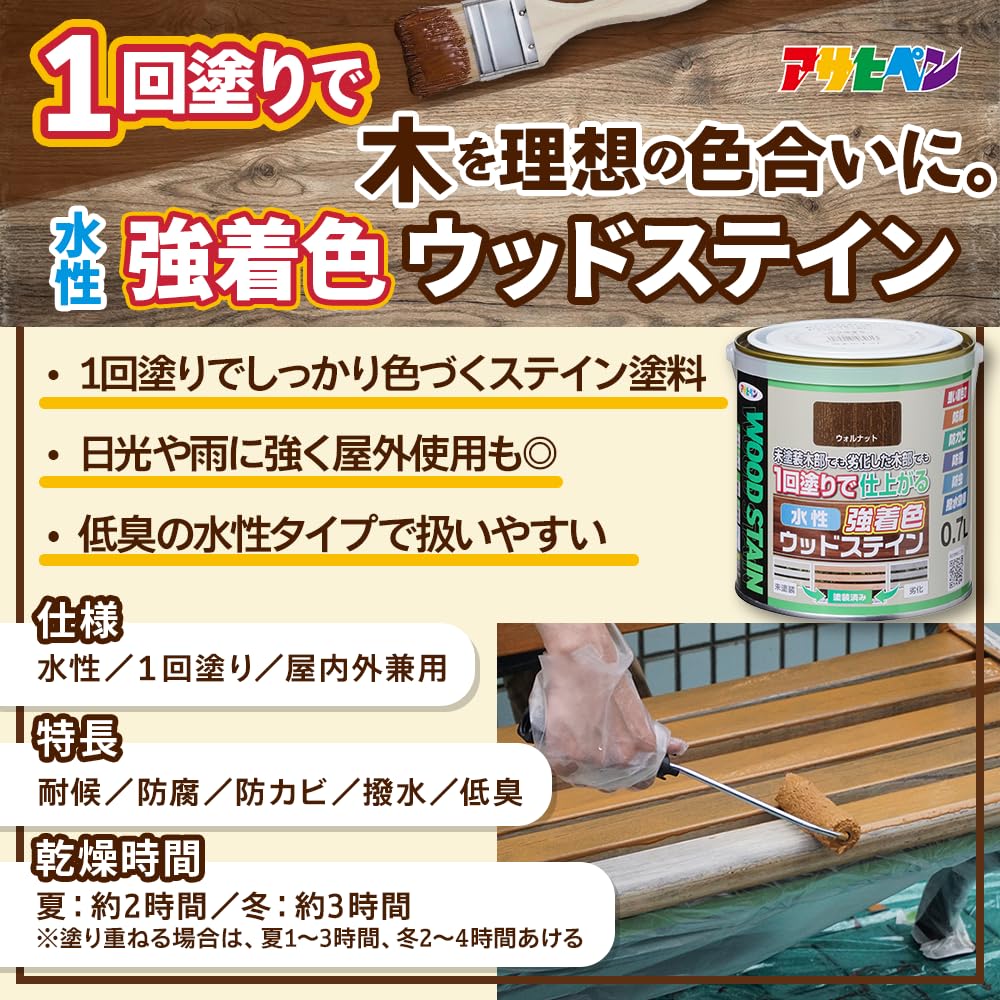 Amazon | アサヒペン 塗料 ペンキ 水性強着色ウッドステイン 1.6L 