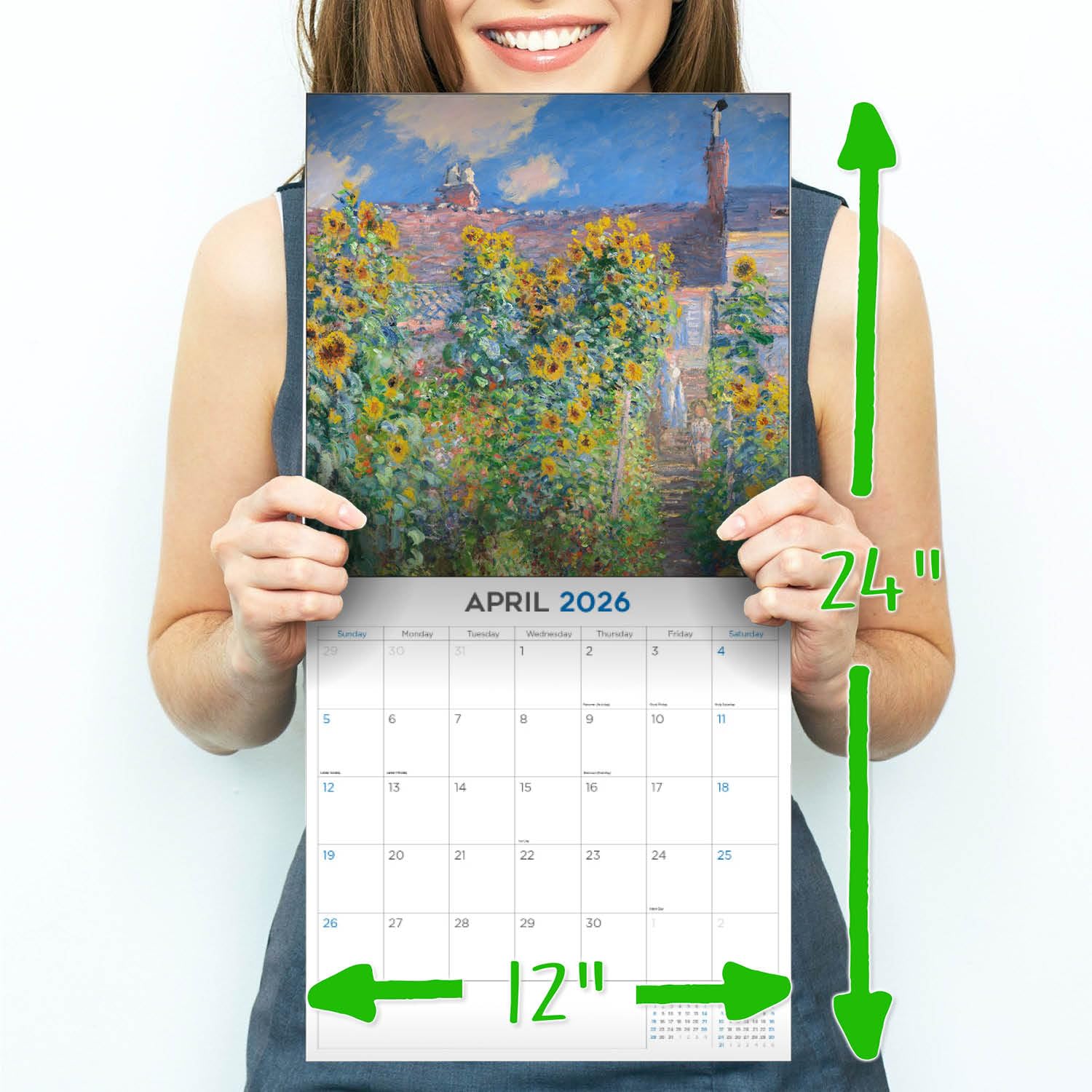 Kalendarz Monet 2023 2024 - miesięczny kalendarz ścienny dla artystów, 30 x 24 cm, otwarty, gruby papier bez przebarwień, prezent - akademicki planer nauczyciela, kalendarz, organizowanie i planowanie