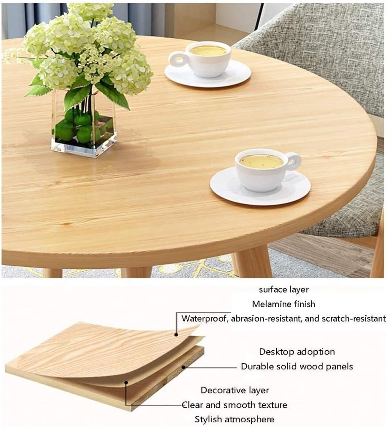 Reception Tables and Chairs Combination Simple Office Leisure Table Home Modern Round Table Balcony Living Room Dining Table 80cm Solid Wood Chair Cafe Dessert Shop lo (Purple)