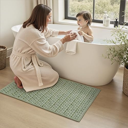 Miniatura 7 de AMOAMI Tapete de baño tejido único, súper absorbente, antideslizante, 17 x 24 pulgadas, color salvia