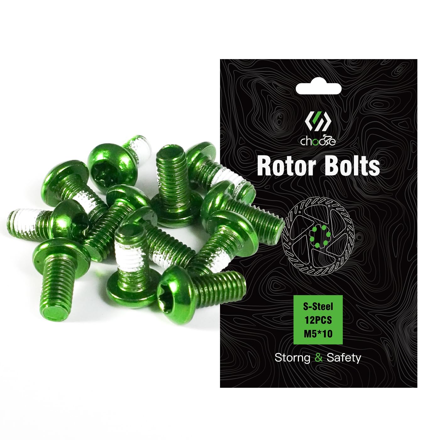 CNCLOL MTB Disc Rotor Bolts,M5x10mm Brake Rotor Screws,12Pcs Steel Rotor Bolts for Bike(red/blue/orange/green/Black/gold)